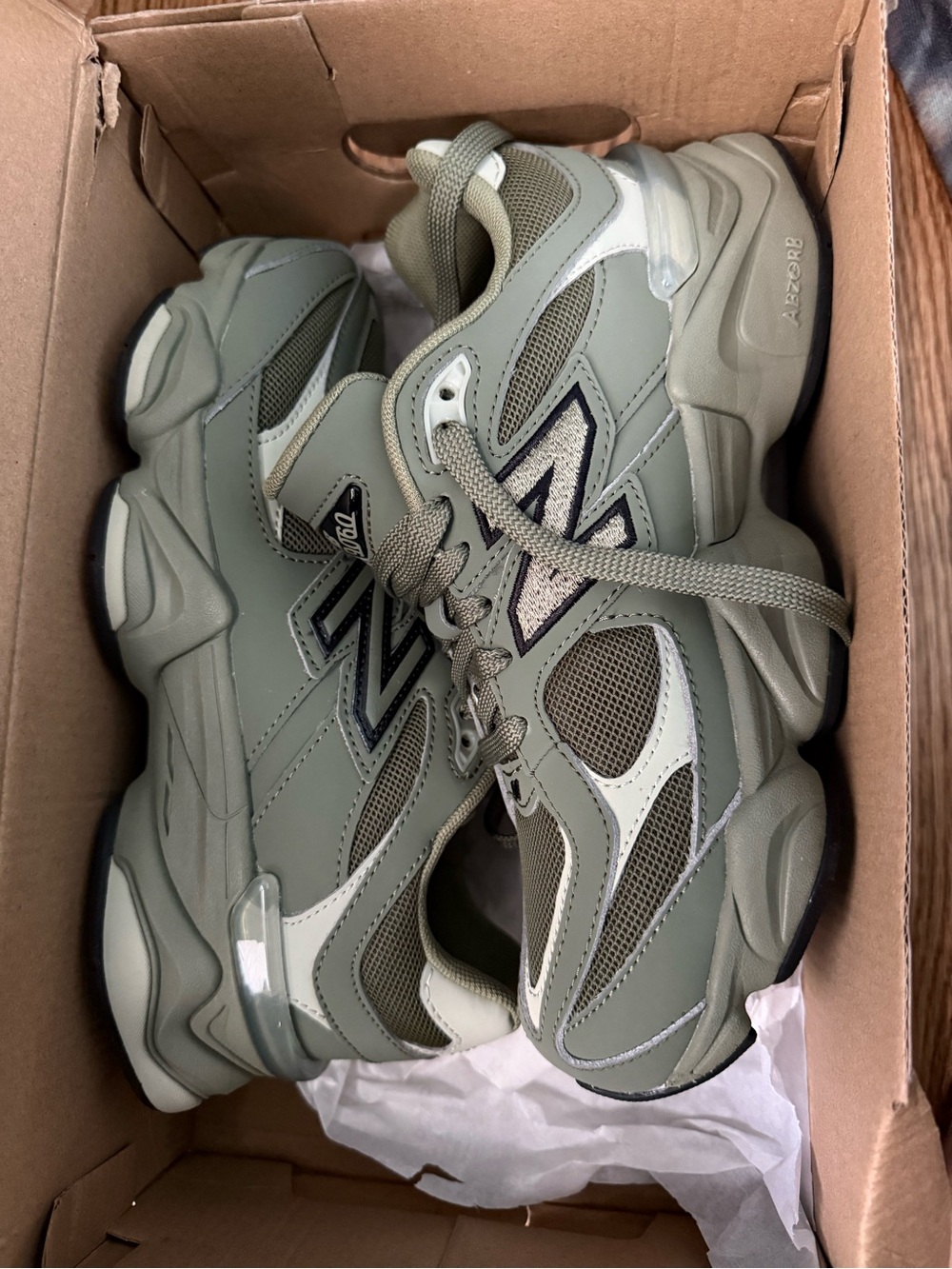 New Balance Olive and Cream Chunky Runner Sneakers